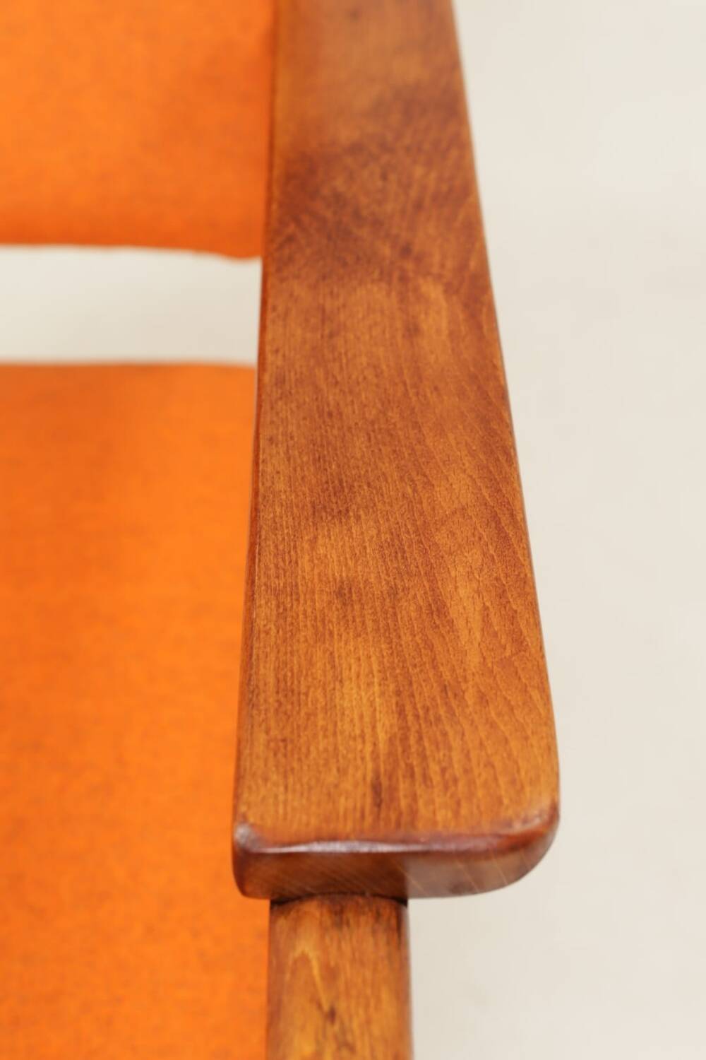 Vintage Orange Armchair Wool Upholstery Walnut Color Wood