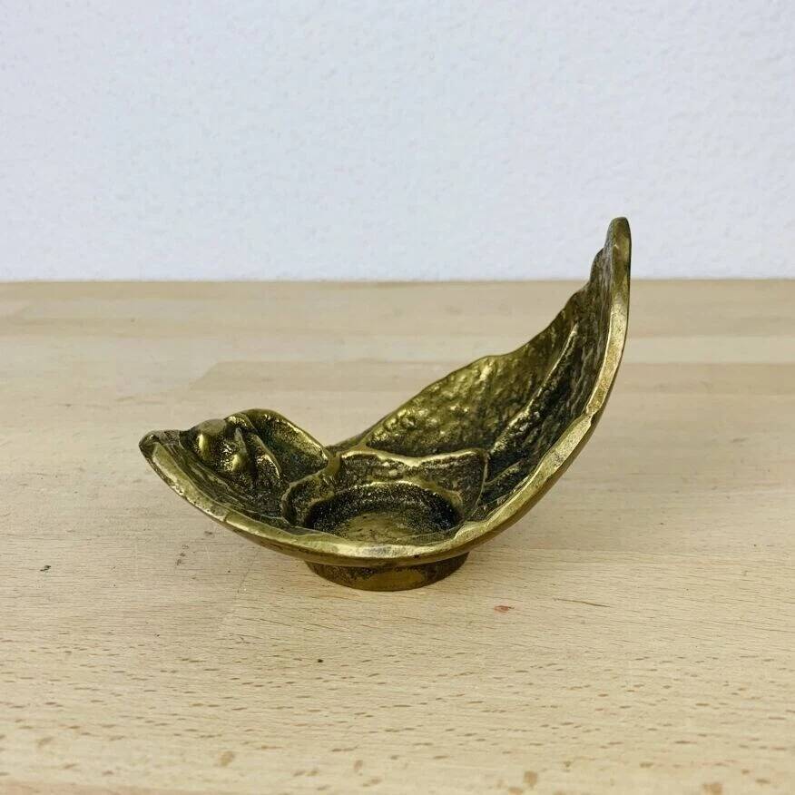 Golden brass leaf candlestick, organic style, vintage