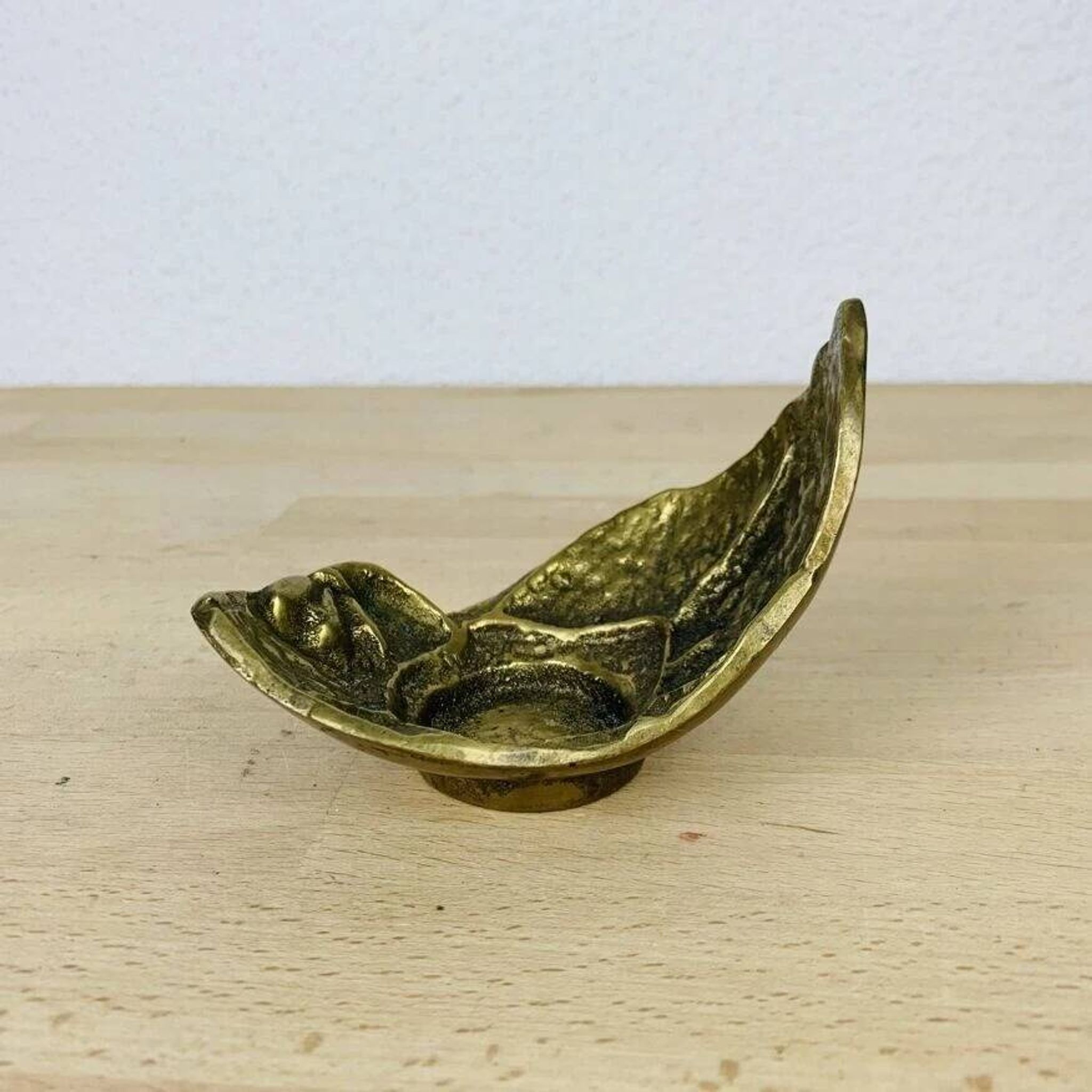 Golden brass leaf candlestick, organic style, vintage