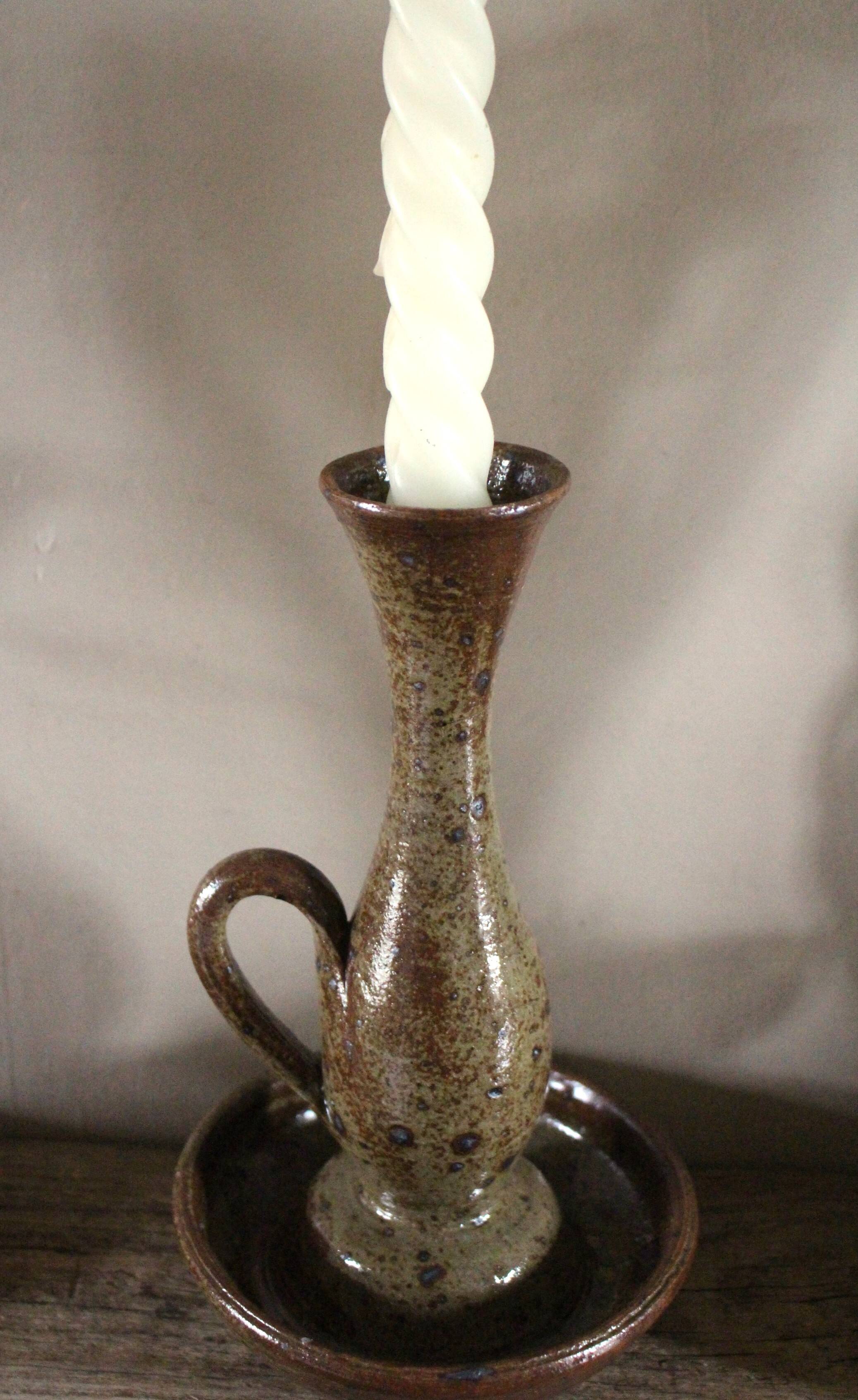Vintage pyrite cave rat stoneware candlestick