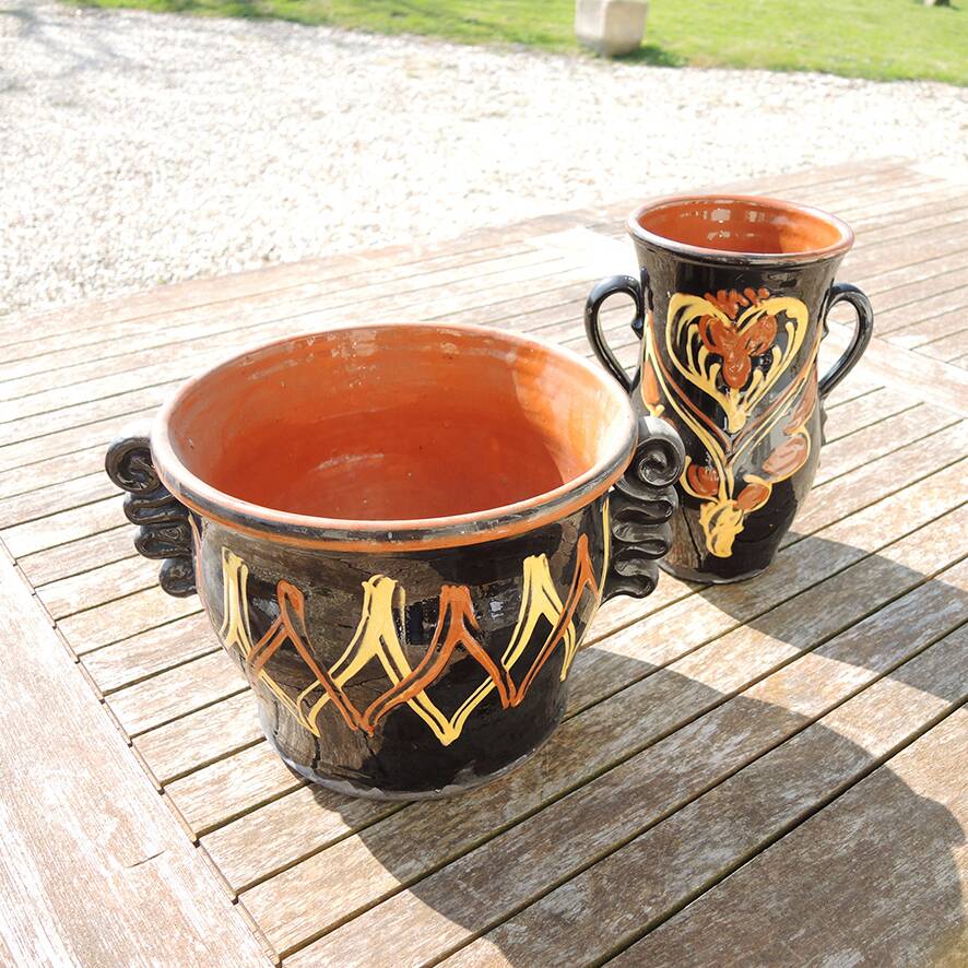 Antique Glazed Earthenware Vase & Planter