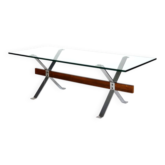 Table basse palissandre et métal années 60