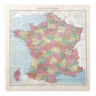 Carte ancienne France et ses départements en 1950 43x43cm