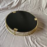 Vintage round tray in gold metal and mirror