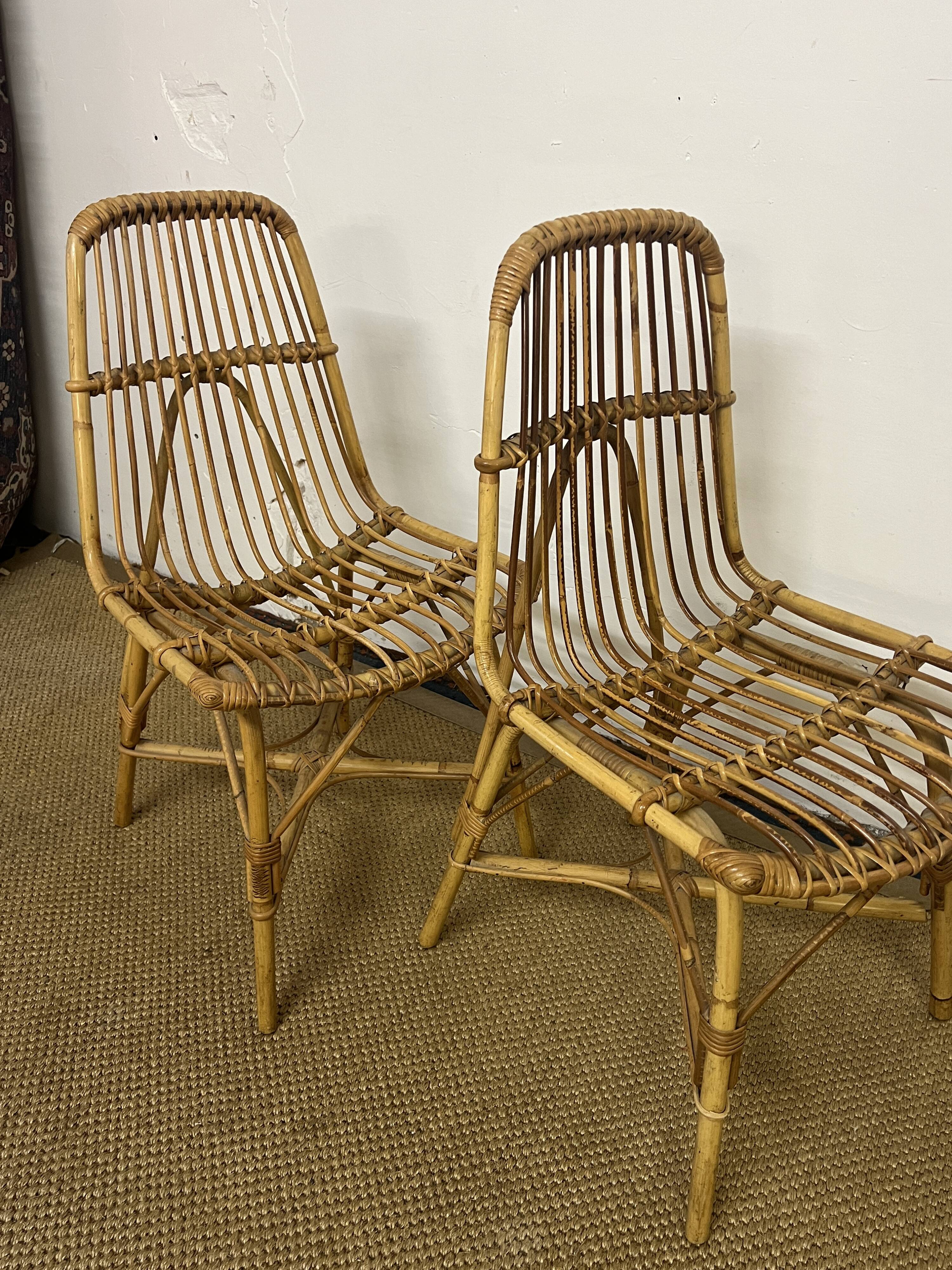 Paire de chaises en rotin & bambou