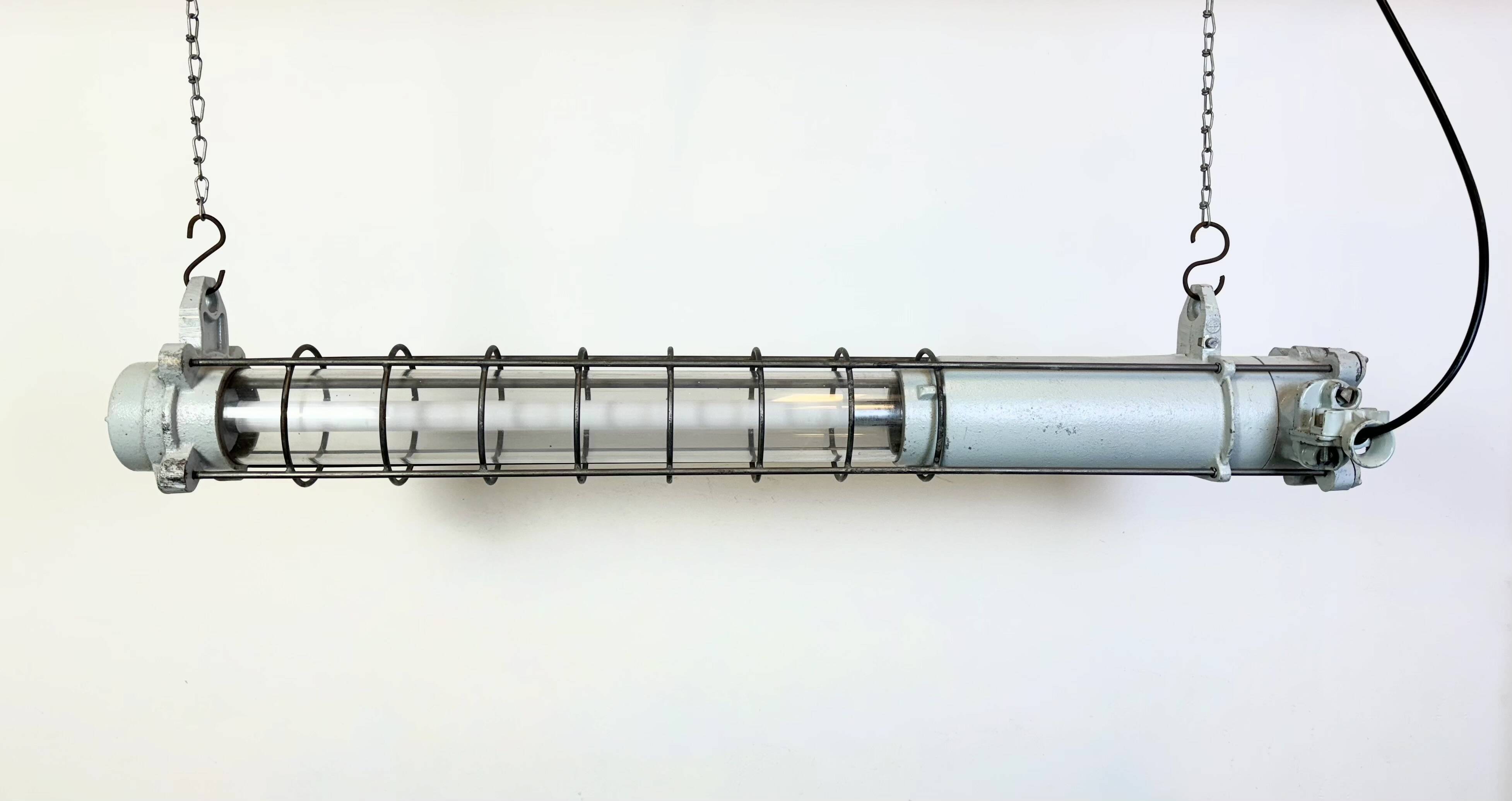Grey Industrial Hanging Tube Light from Elektrosvit, 1980s