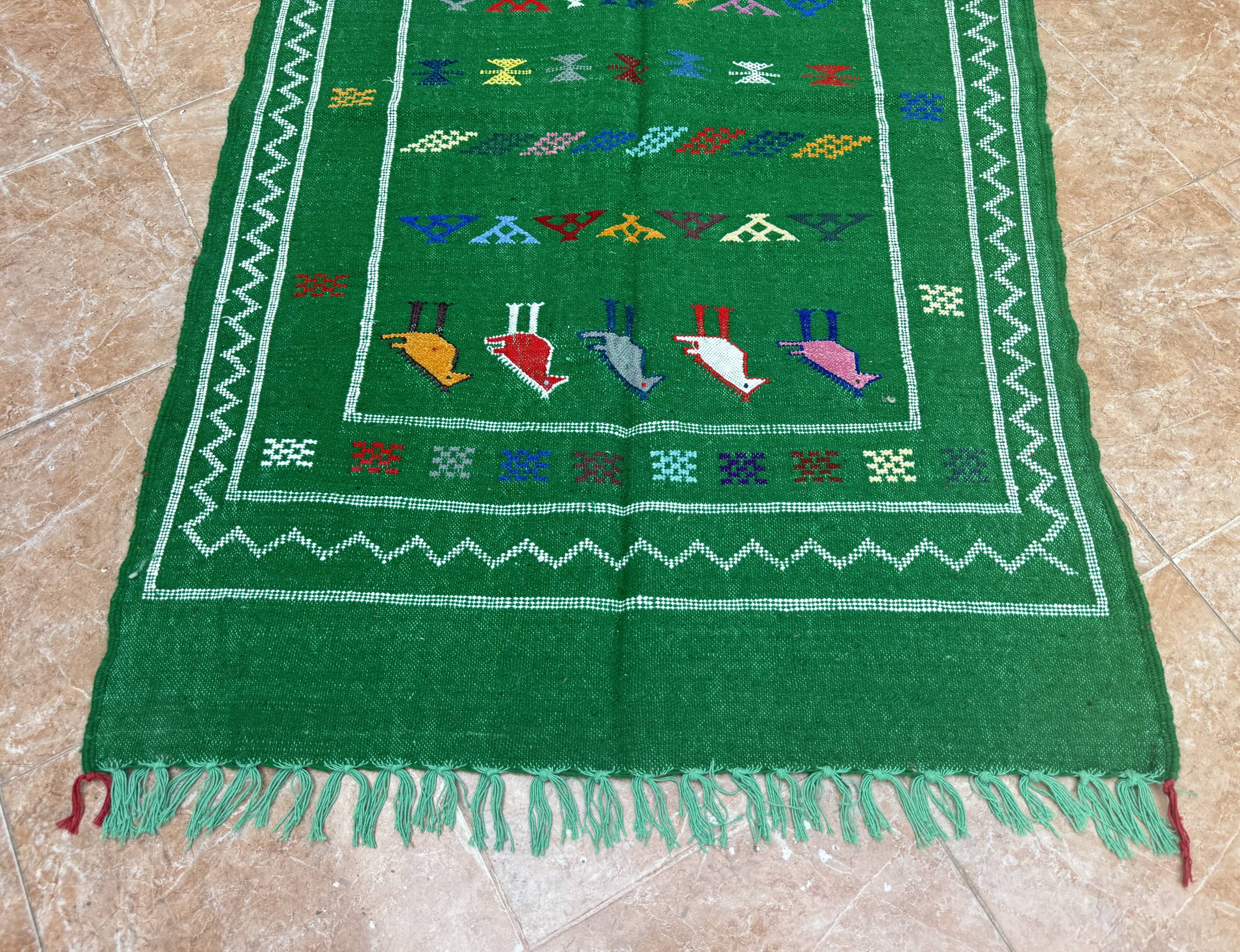 Handwoven Berber Kilim rug: Small Moroccan tribal accent rug
