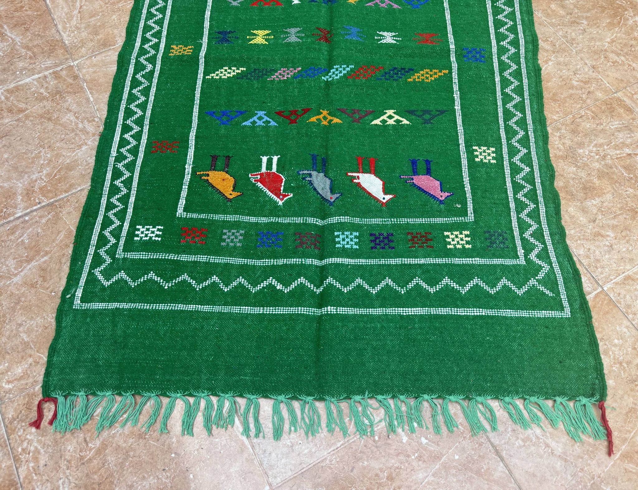 Handwoven Berber Kilim rug: Small Moroccan tribal accent rug
