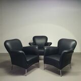 3 x rare armchair / model Turn / black leather / Bert Plantagie in mint condition.