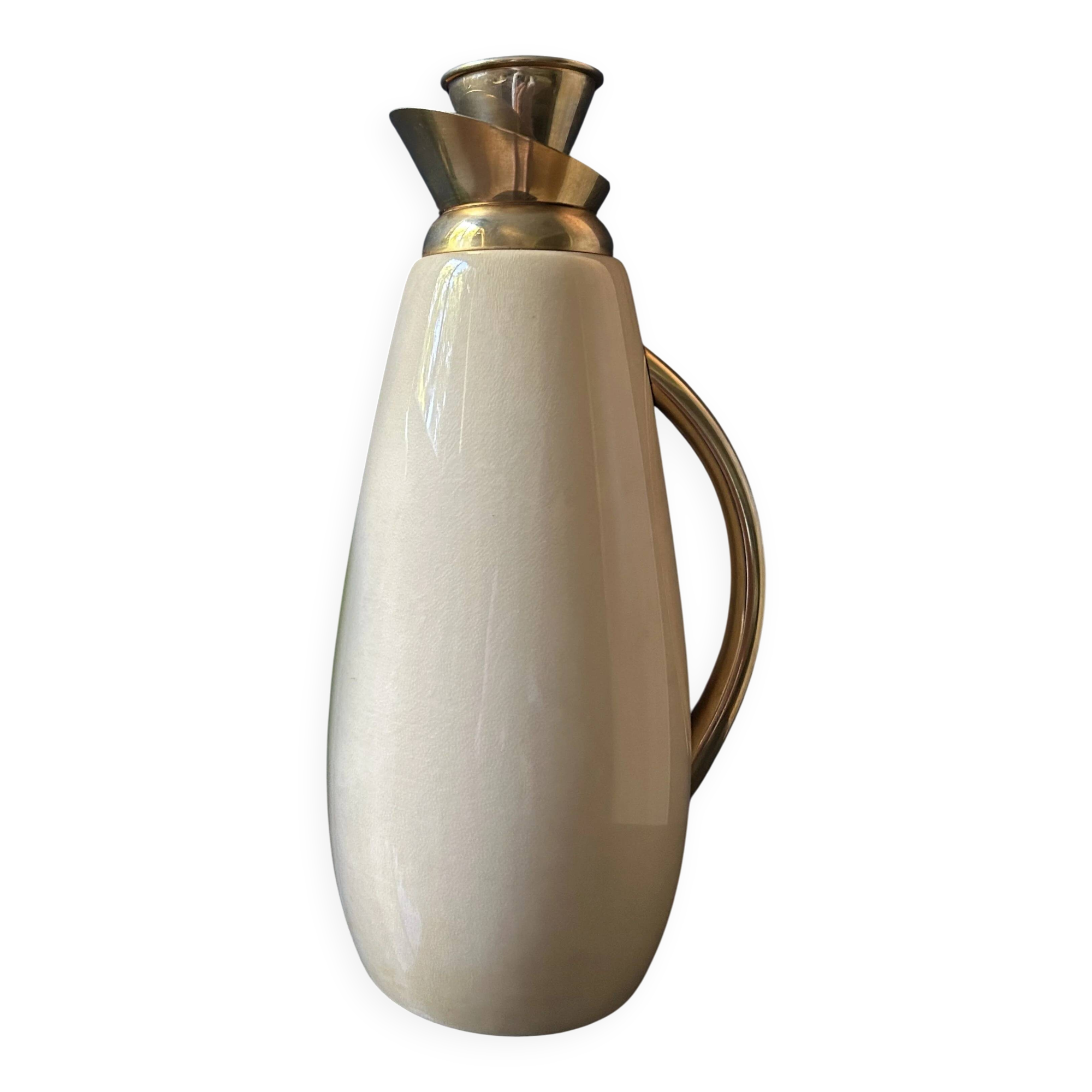 White thermos carafe by Aldo Tura, Italy, 1960s, Hollywood Regency.