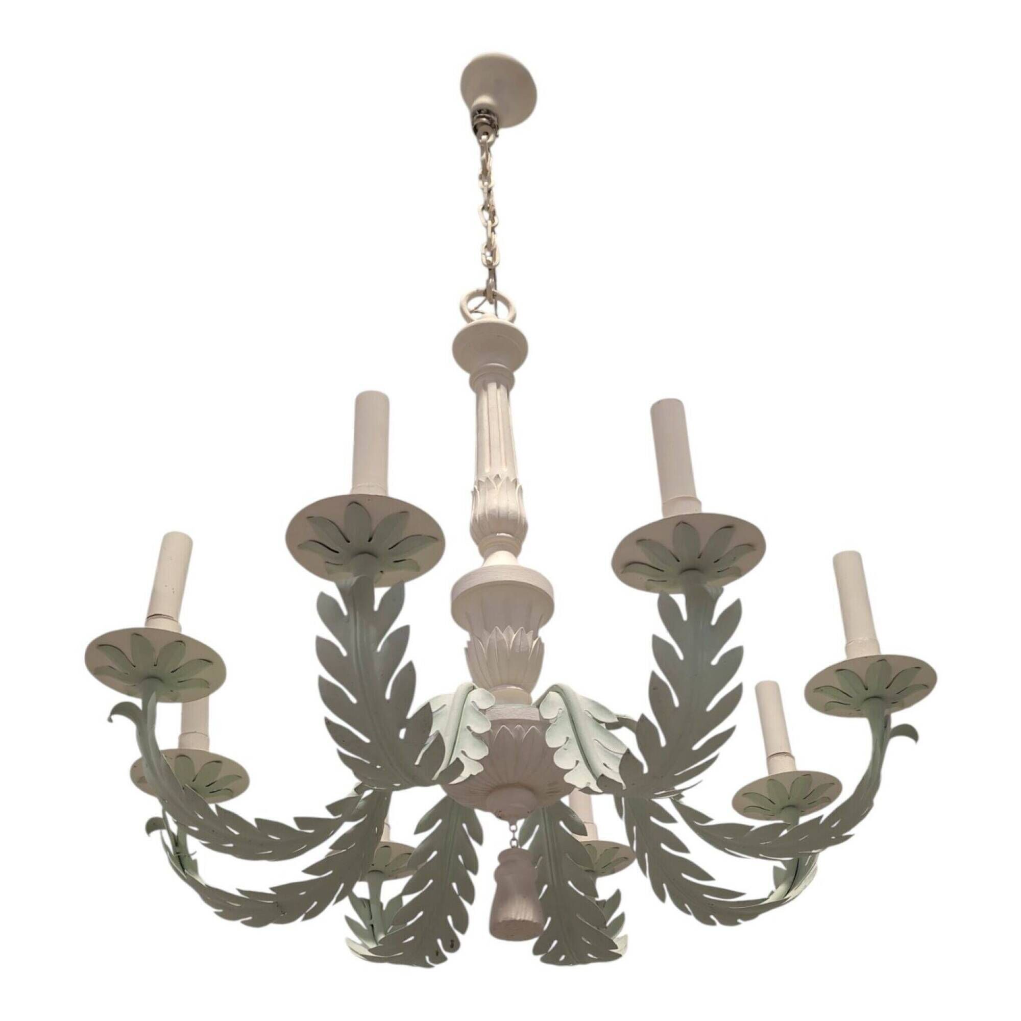 Vintage chandelier 8 lights – provenance Baguès Paris – lacquered metal & leaf decoration