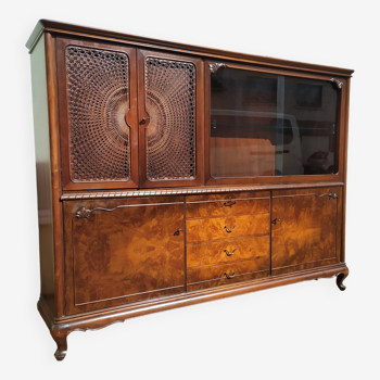 Buffet Louis XV - Cannage - Vitrine - 4 tiroir - Bois