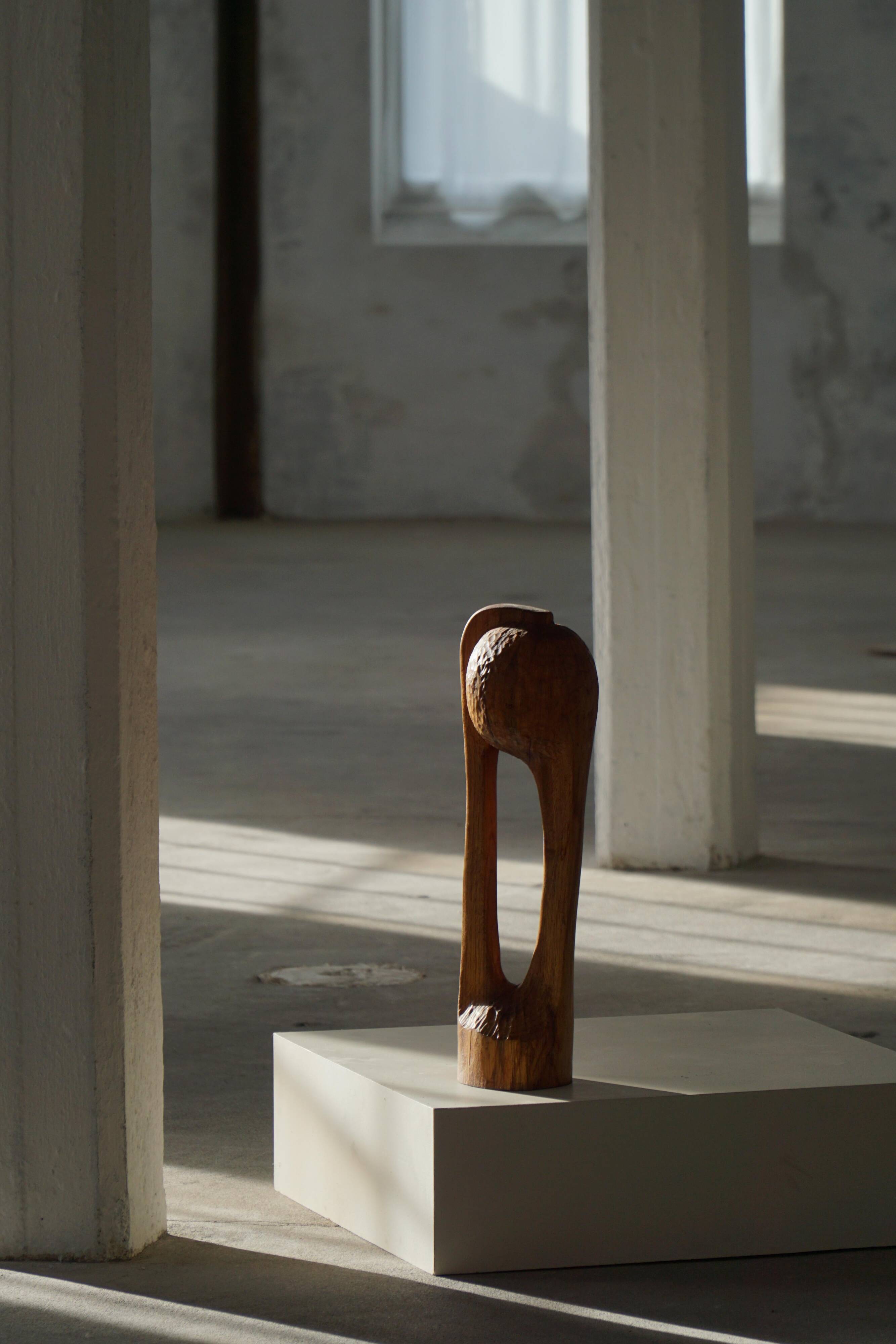Wood sculpture "The Thoughtful One" by Ole Wettergren, Denmark, 1980s