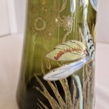 Pair of Enameled Glass Vases with Dragonflies. Unsigned Legras