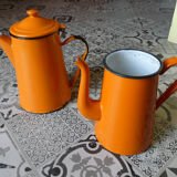 Lot of vintage orange enamelled coffee makers