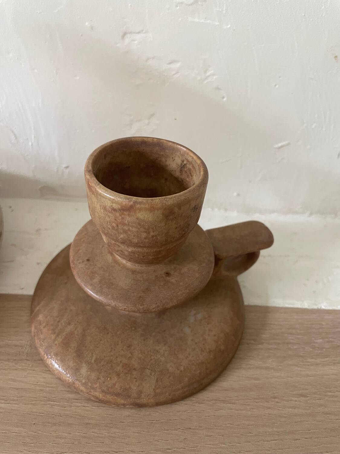 Vintage Stoneware Mismatched Candlesticks