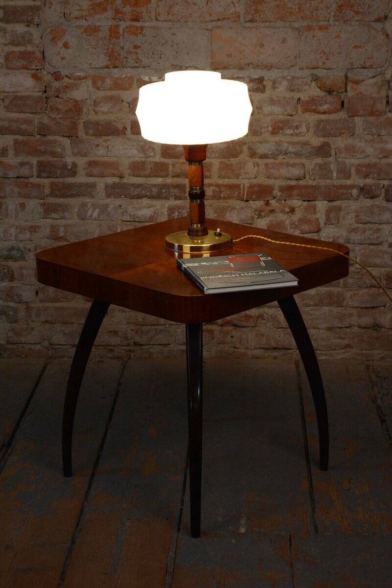 Mid-Century Table Lamp in Walnut, Brass and Glass, Czech, 1960s