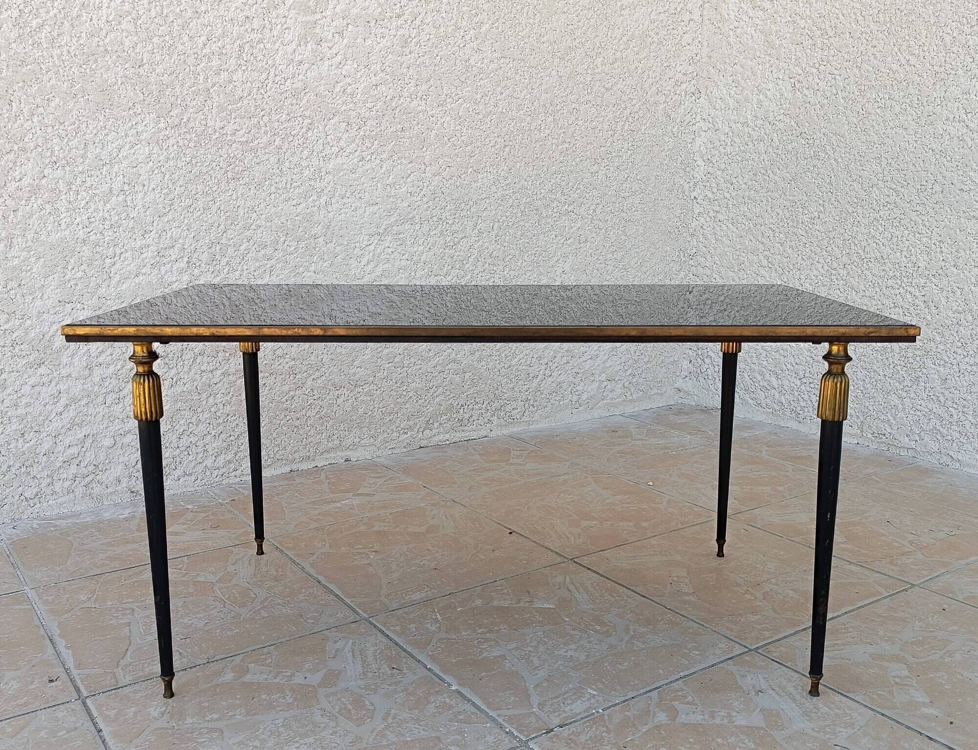 1960s metal and smoked glass coffee table