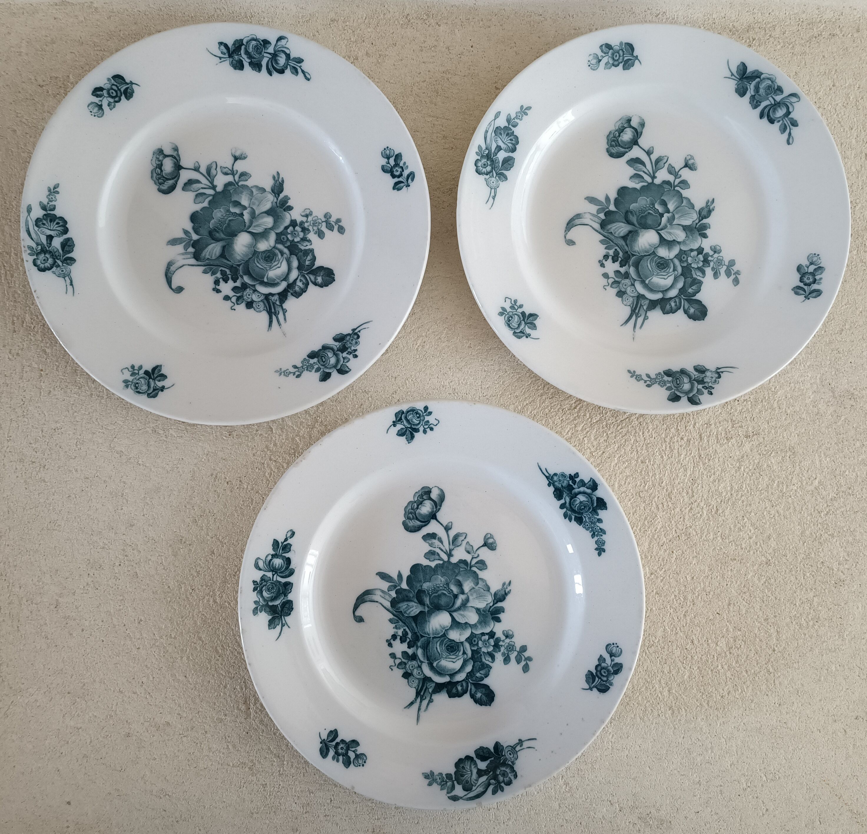 Three plates earth of iron Bouquet of roses Creil Montereau?