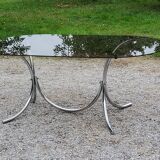 Dining table from the 70s top smoked glass base chrome