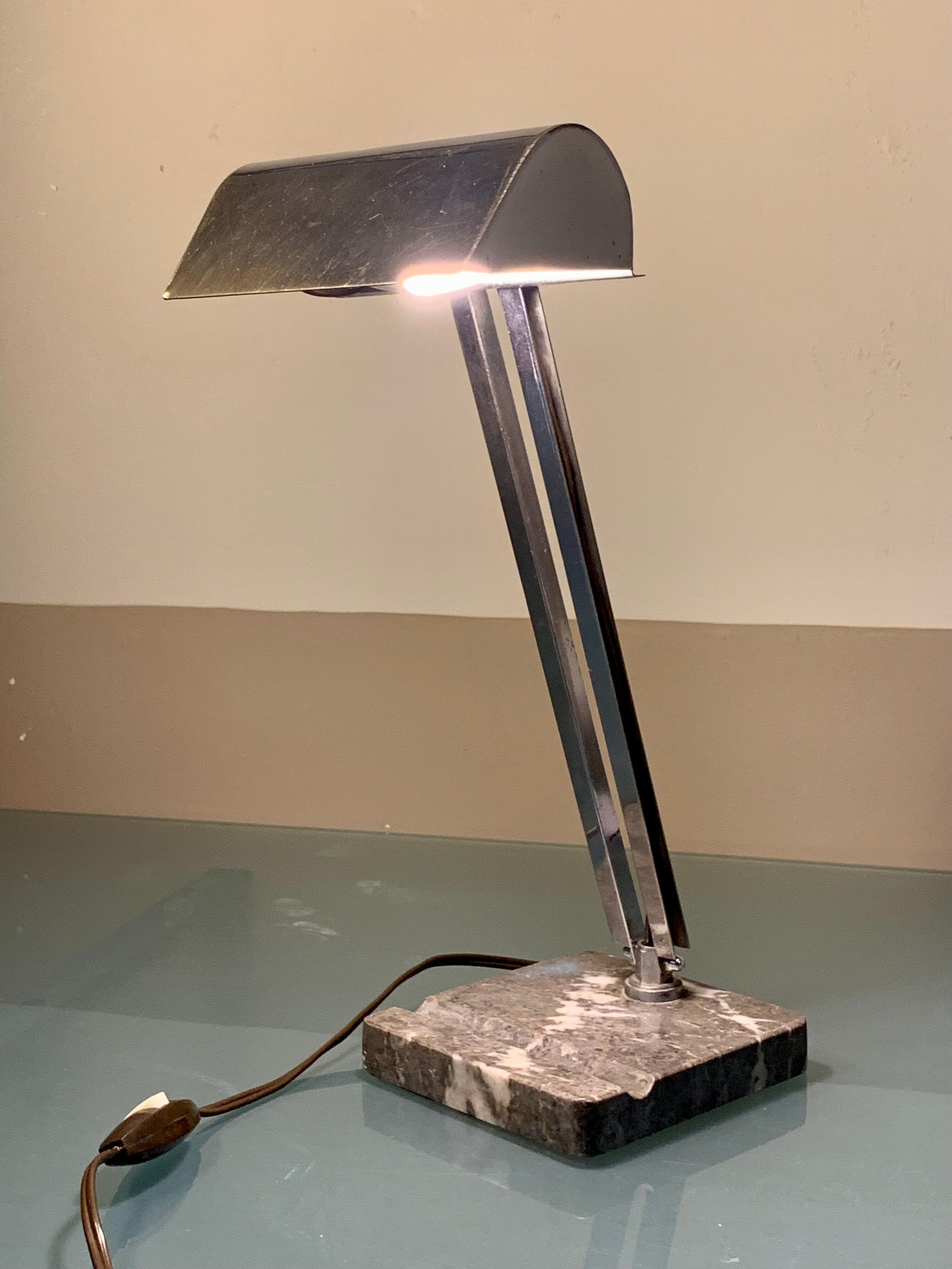 Art deco chrome and marble desk or bedside lamp