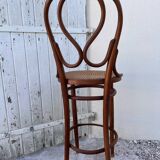 Thonet high bar chair in curved wood and cane