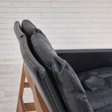 1960s, Danish 2-seater sofa in original condition, furniture leather, solid oak wood.