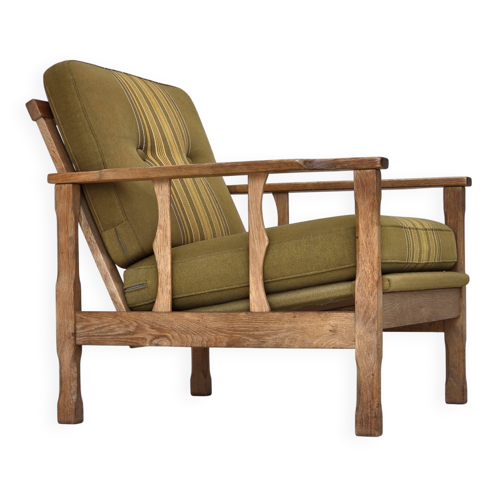1970s, Danish armchair, furniture wool, solid oak wood.