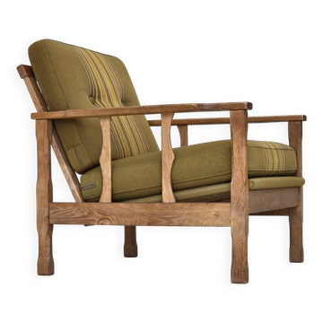 1970s, Danish armchair, furniture wool, solid oak wood.