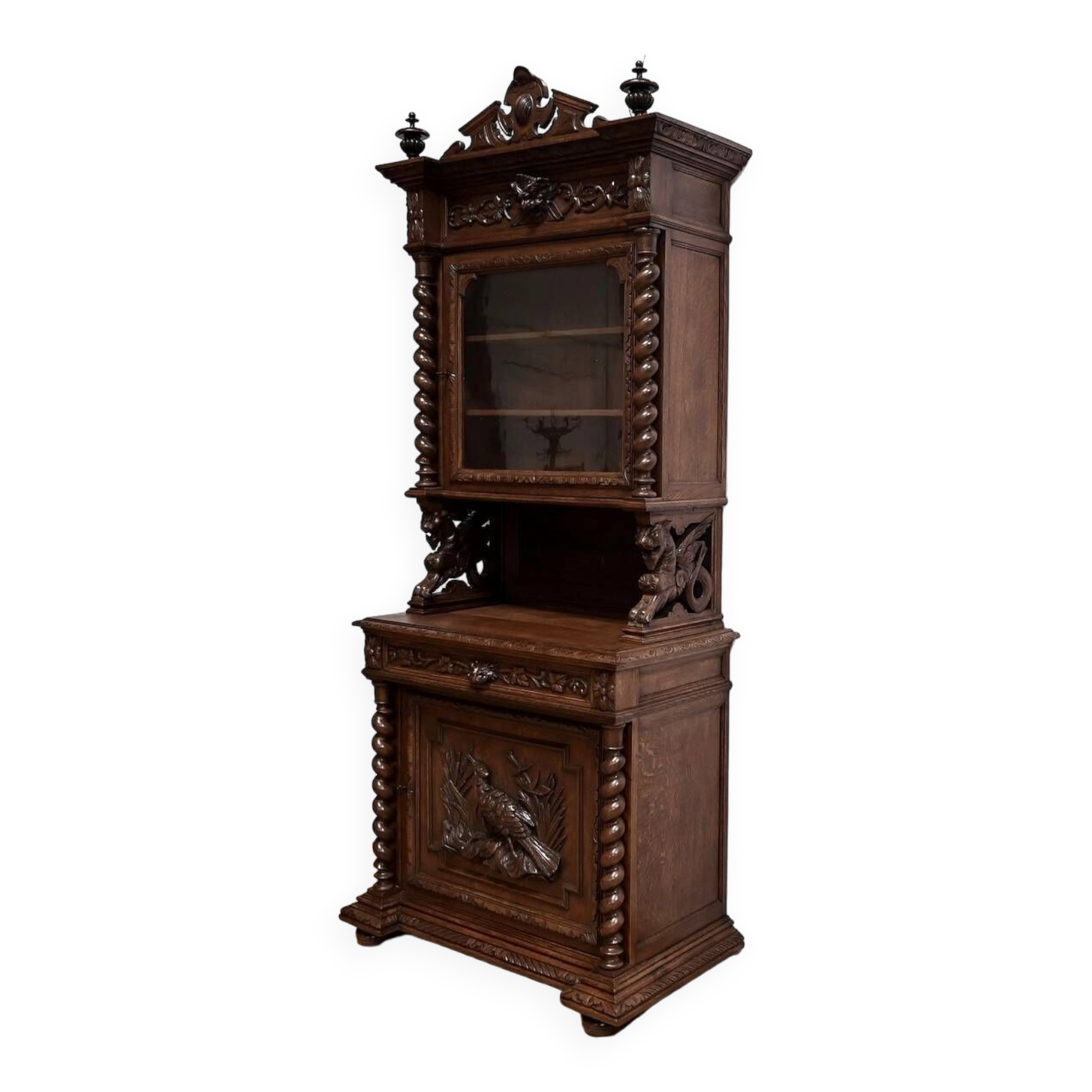 Narrow Oak Display Cabinet, Louis XIII style – Late 19th century