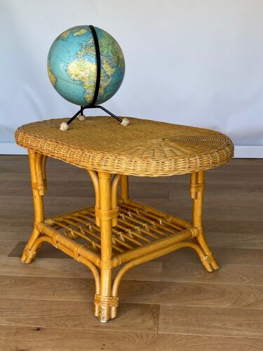 Rattan table 1970 4 feet french work double top