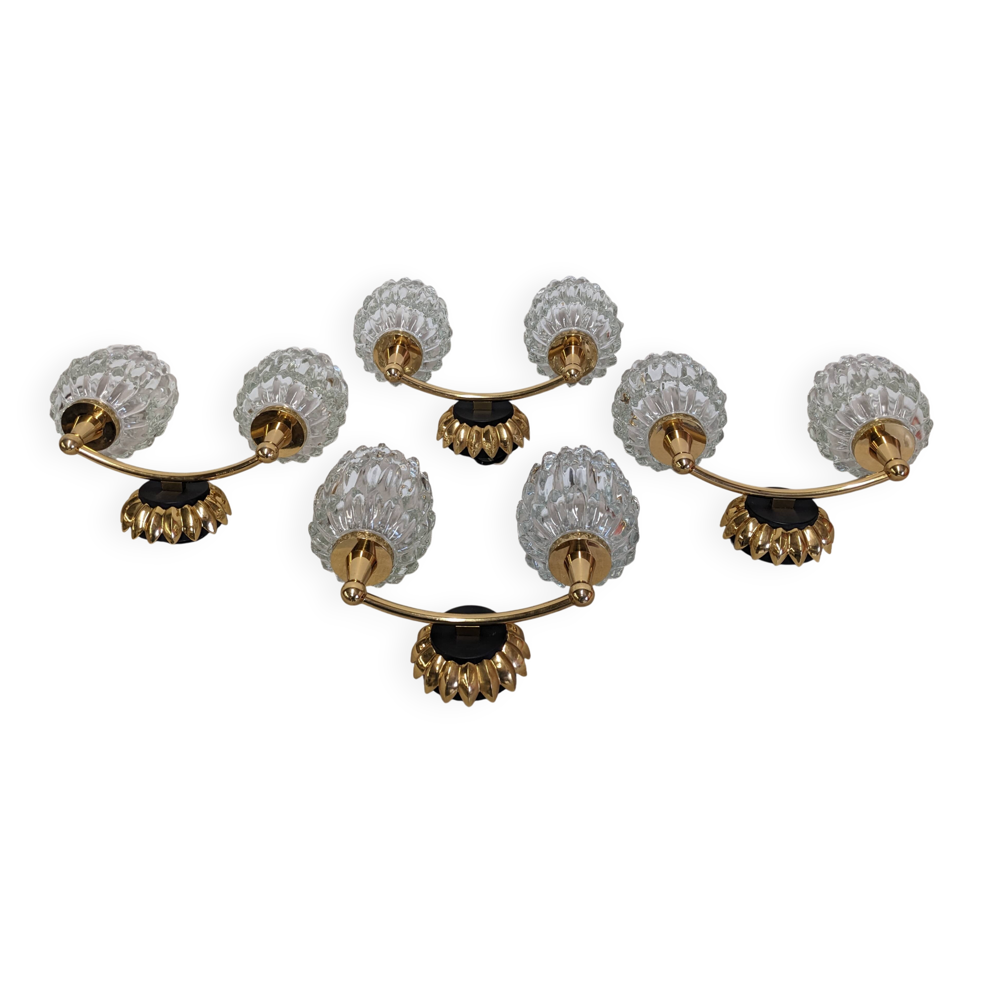 Set of 4 modernist double wall lights by Maison Arlus, France circa 1950.