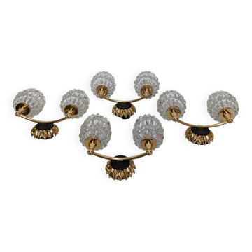 Set of 4 modernist double wall lights by Maison Arlus, France circa 1950.