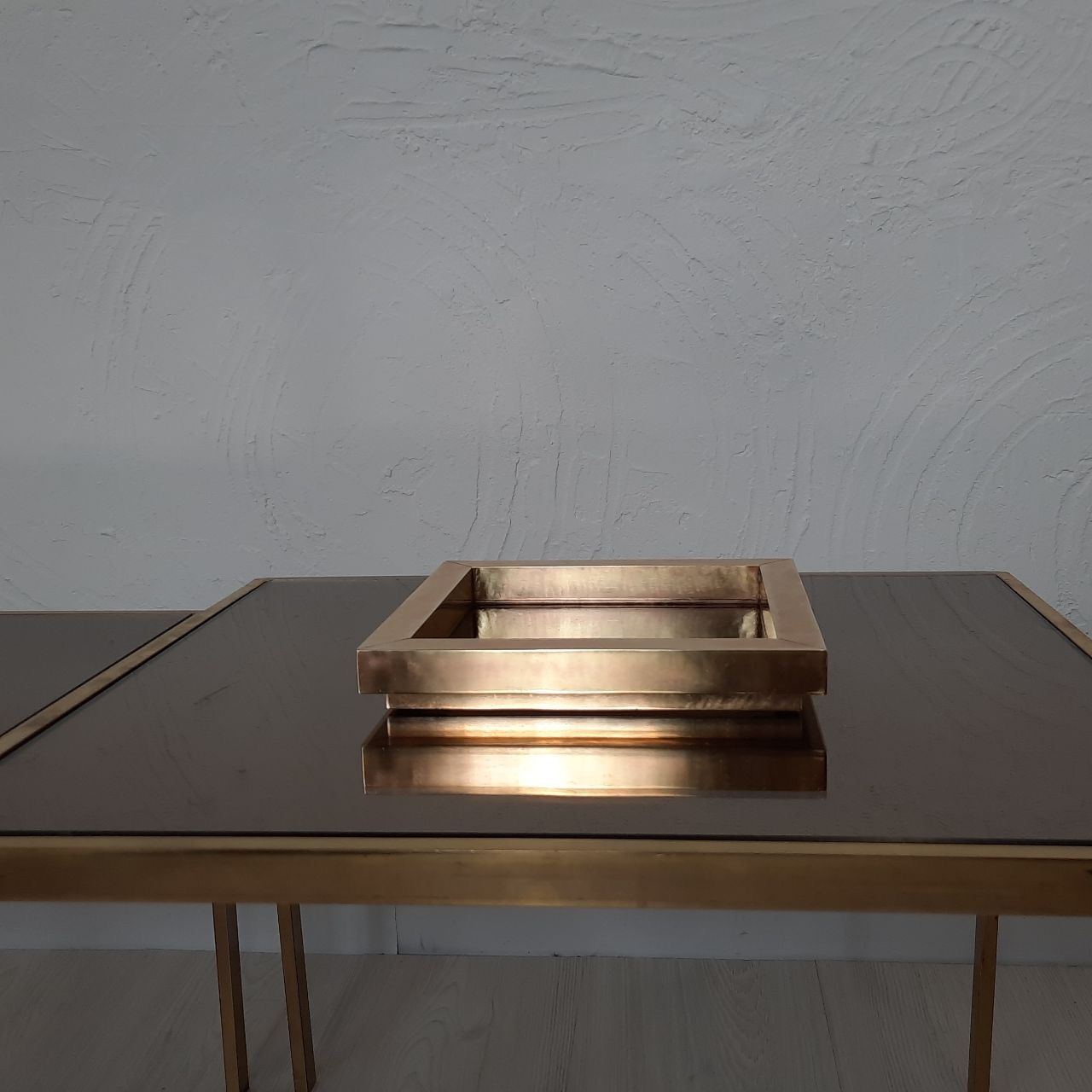 Vintage brass empty/centerpiece with engraved signature by Romeo Rega