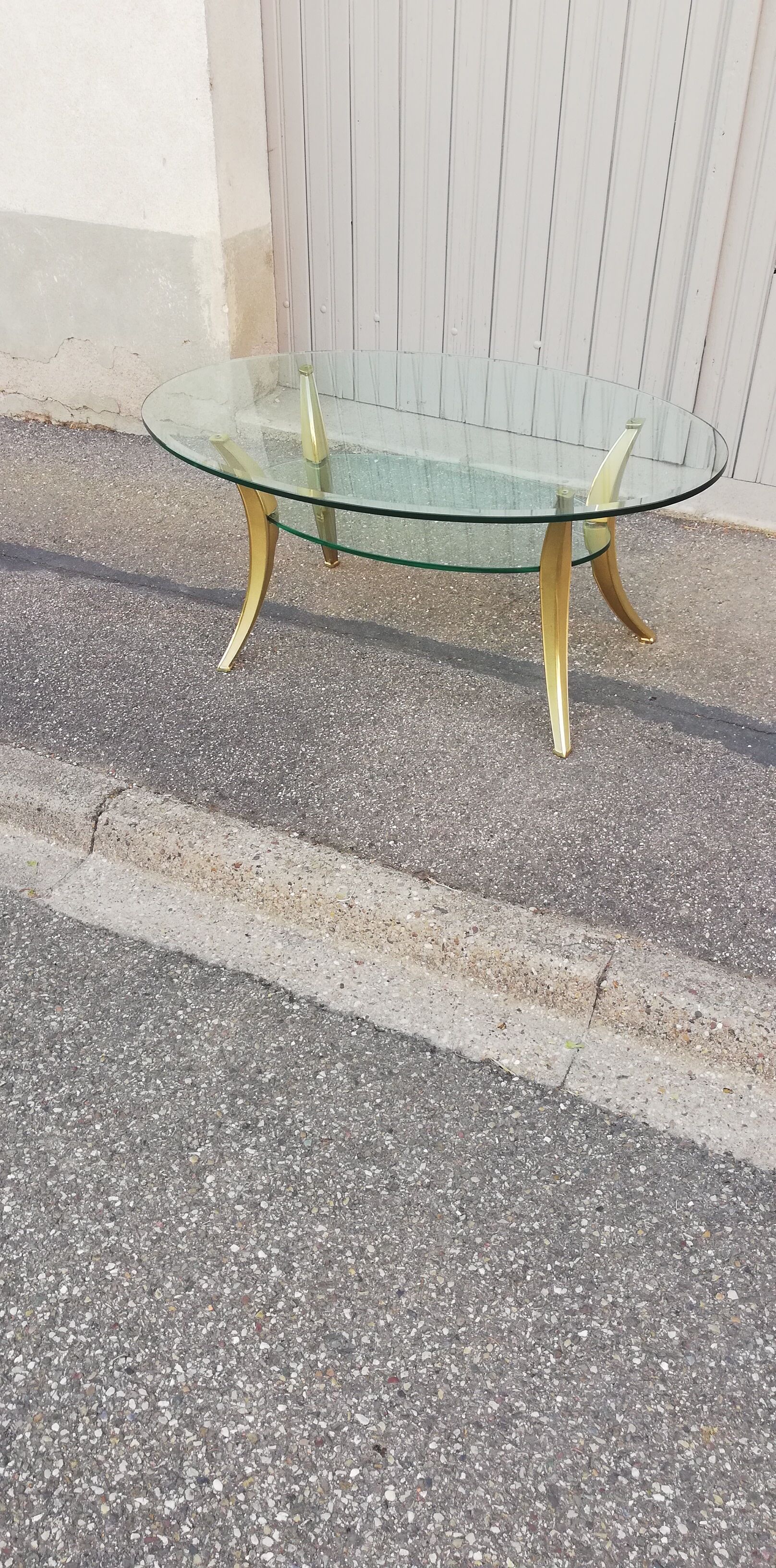 Vintage bronze and glass coffee table