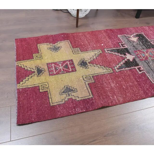 Vintage Turkish Oushak Handmade Wool Cotton Red Runner Rug 73x325