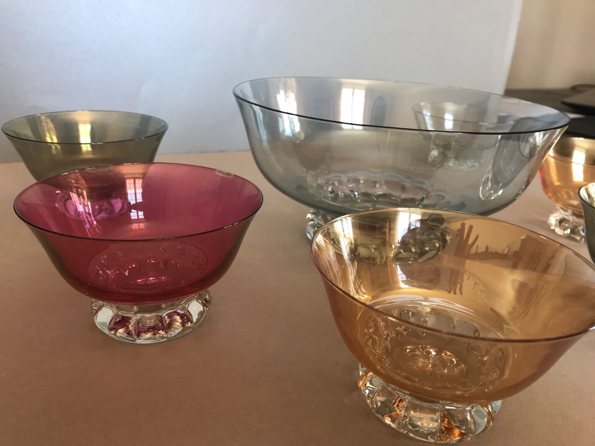 Cut and old coloured bowls