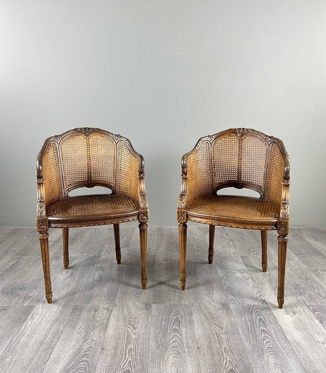 Pair of caned armchairs in Louis XVI style, 19th century