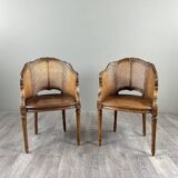 Pair of caned armchairs in Louis XVI style, 19th century