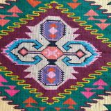 Tapis roumain vintage 330X176 cm tissé à la main dans la laine jaune et vert design géométrique