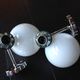 Pair of globe wall lamps in white opaline and chrome/vintage metal 70s