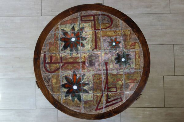 Table basse métal et céramique Vallauris, années 60