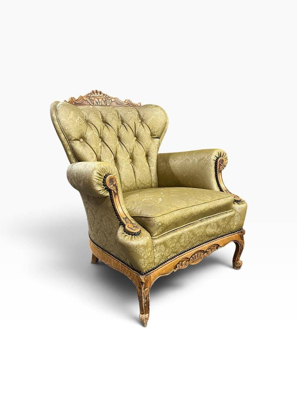 Vintage olive green baroque armchair / single seat / sofa