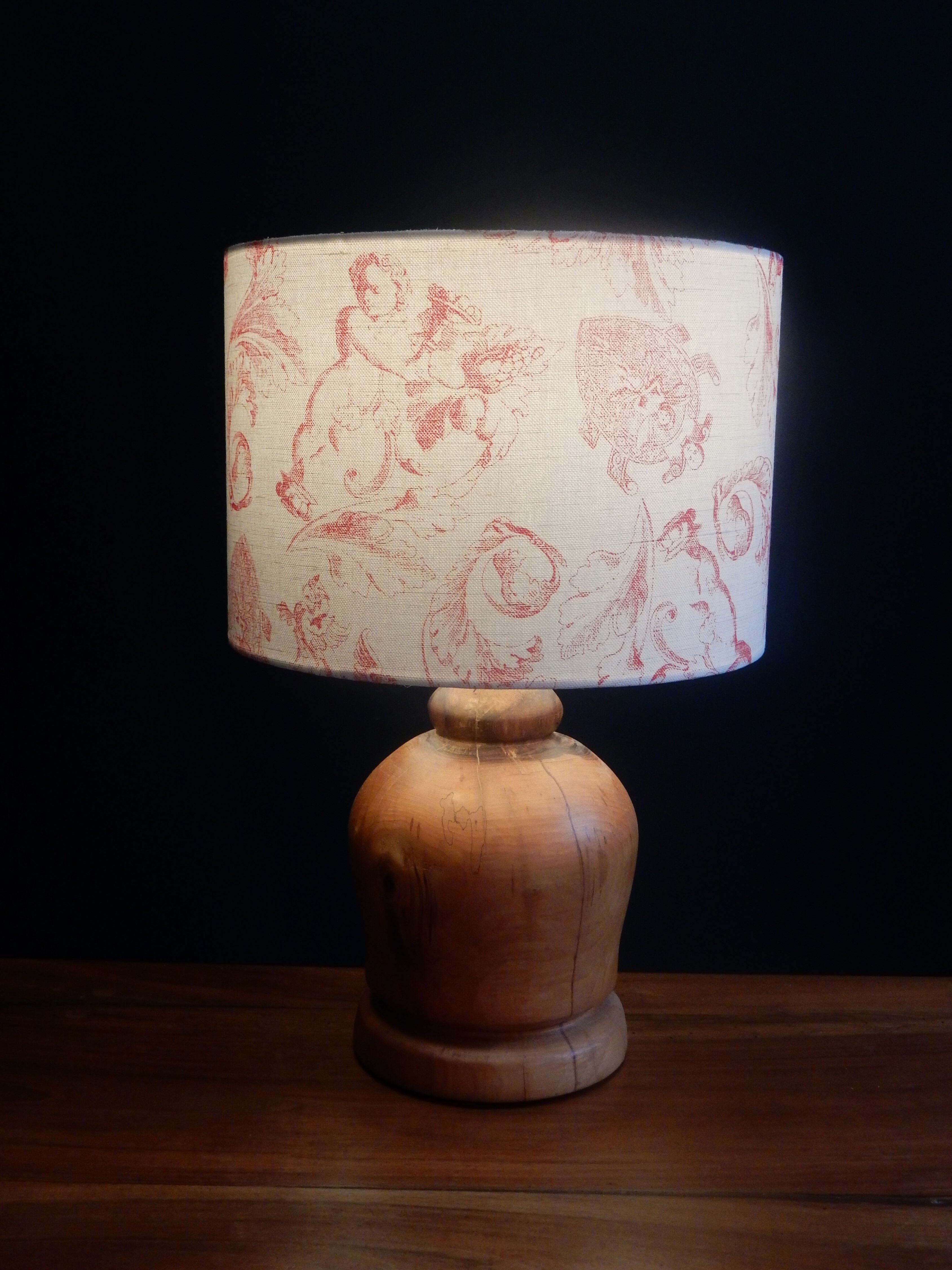 Abat-jour rond toile de jouy rouge et blanche