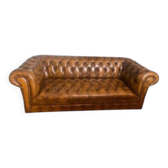 Canapé Chesterfield 3 places en cuir marron
