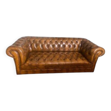 Canapé Chesterfield 3 places en cuir marron
