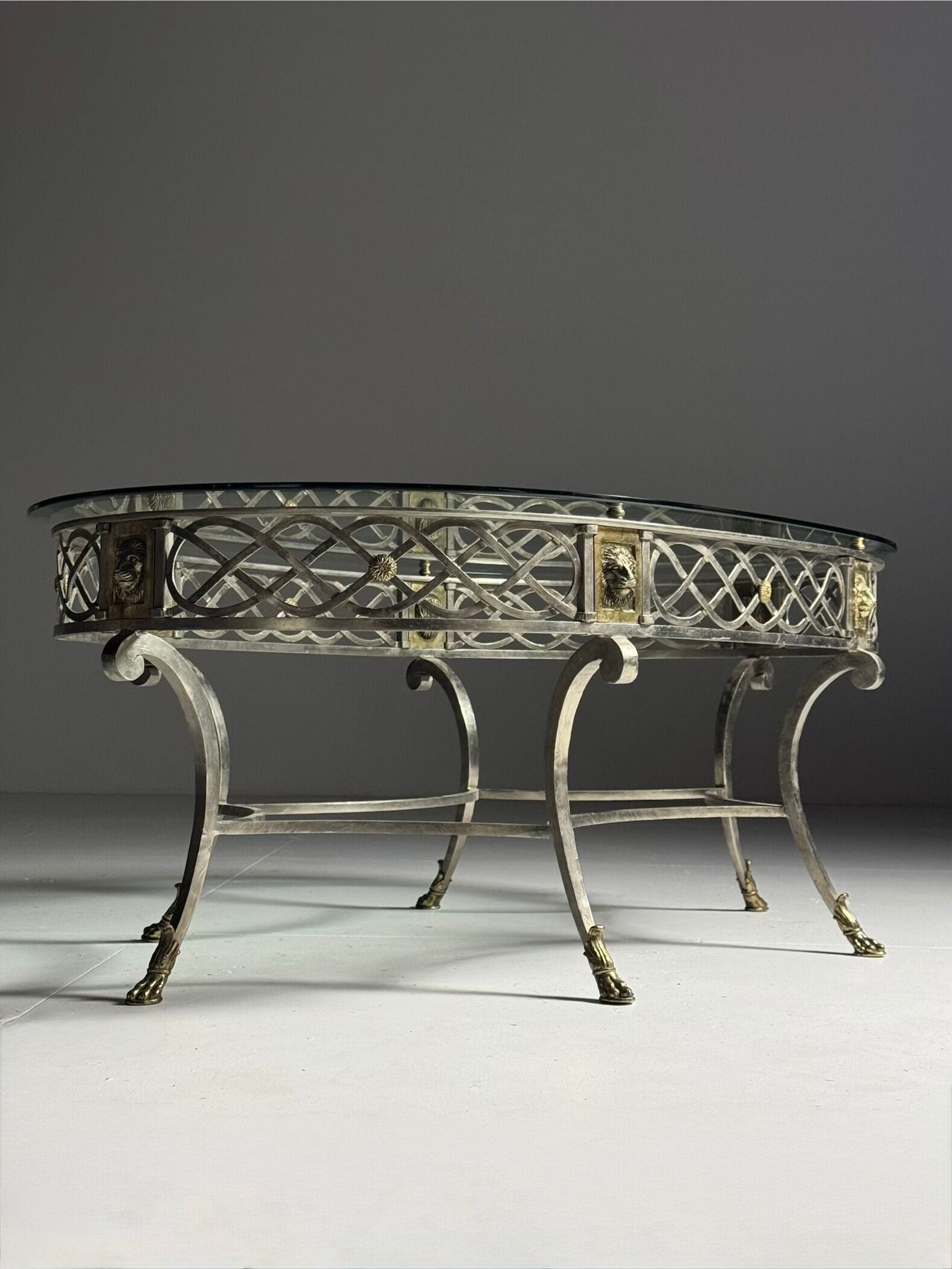 Empire style coffee table metal with glass top