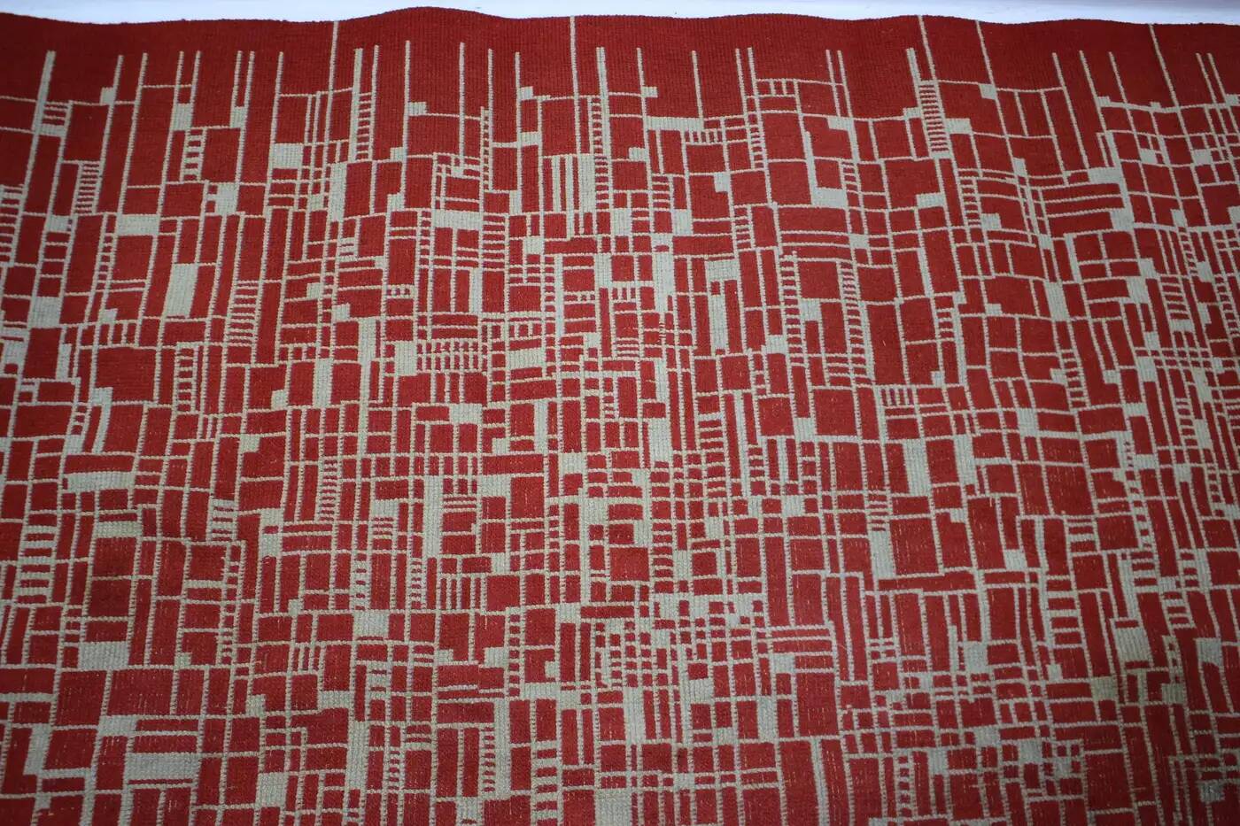 Interesting big abstract geometric modernist bouclé carpet / rug, around 1950s