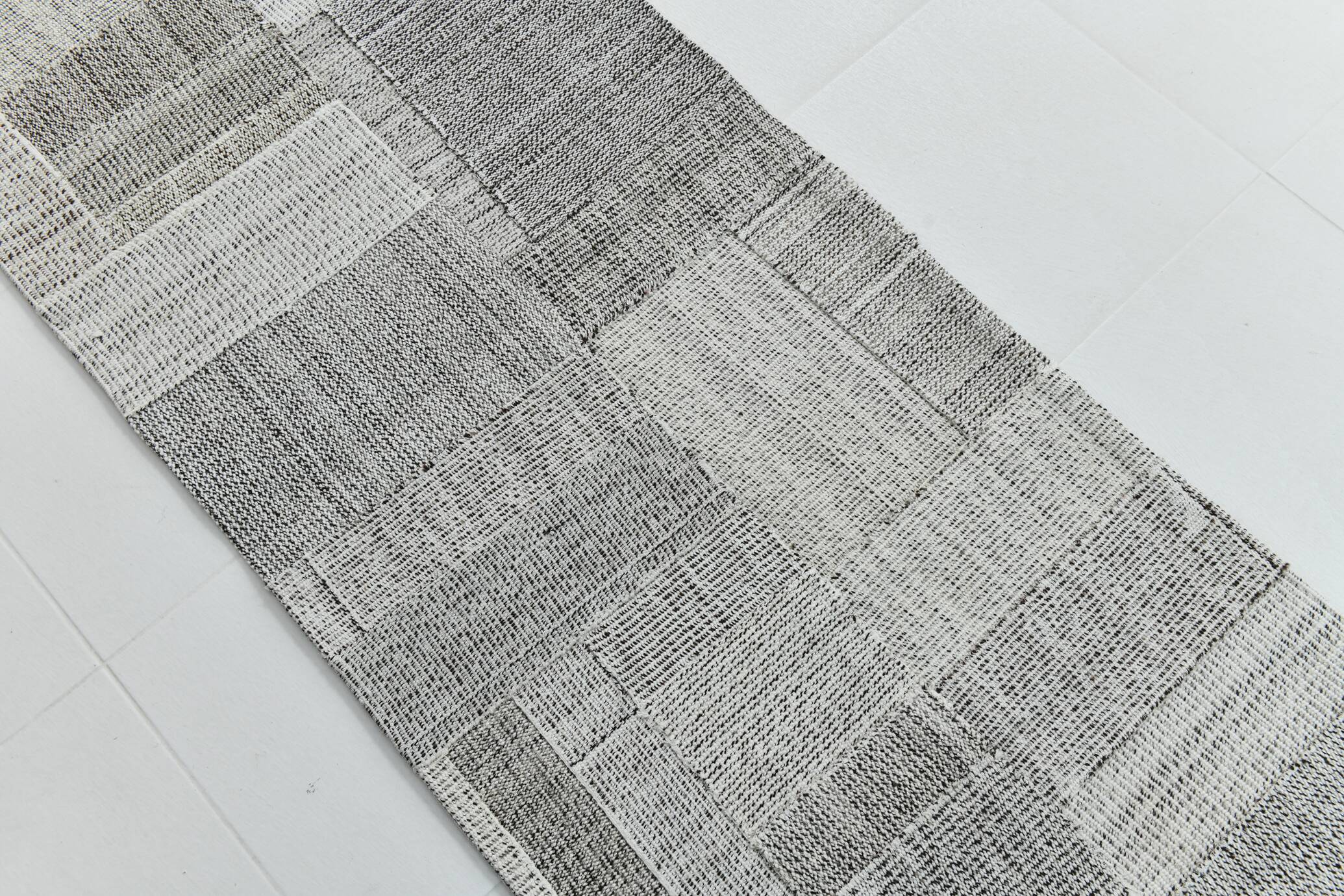 2x8 Kilim White Black Solid Kilim Runner Rug, 72x254Cm