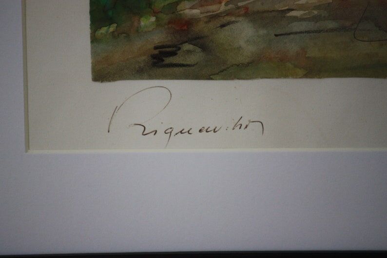 Watercolor by Alfred Doll representing "Riquewihr, rue Juifs" 30X37cm